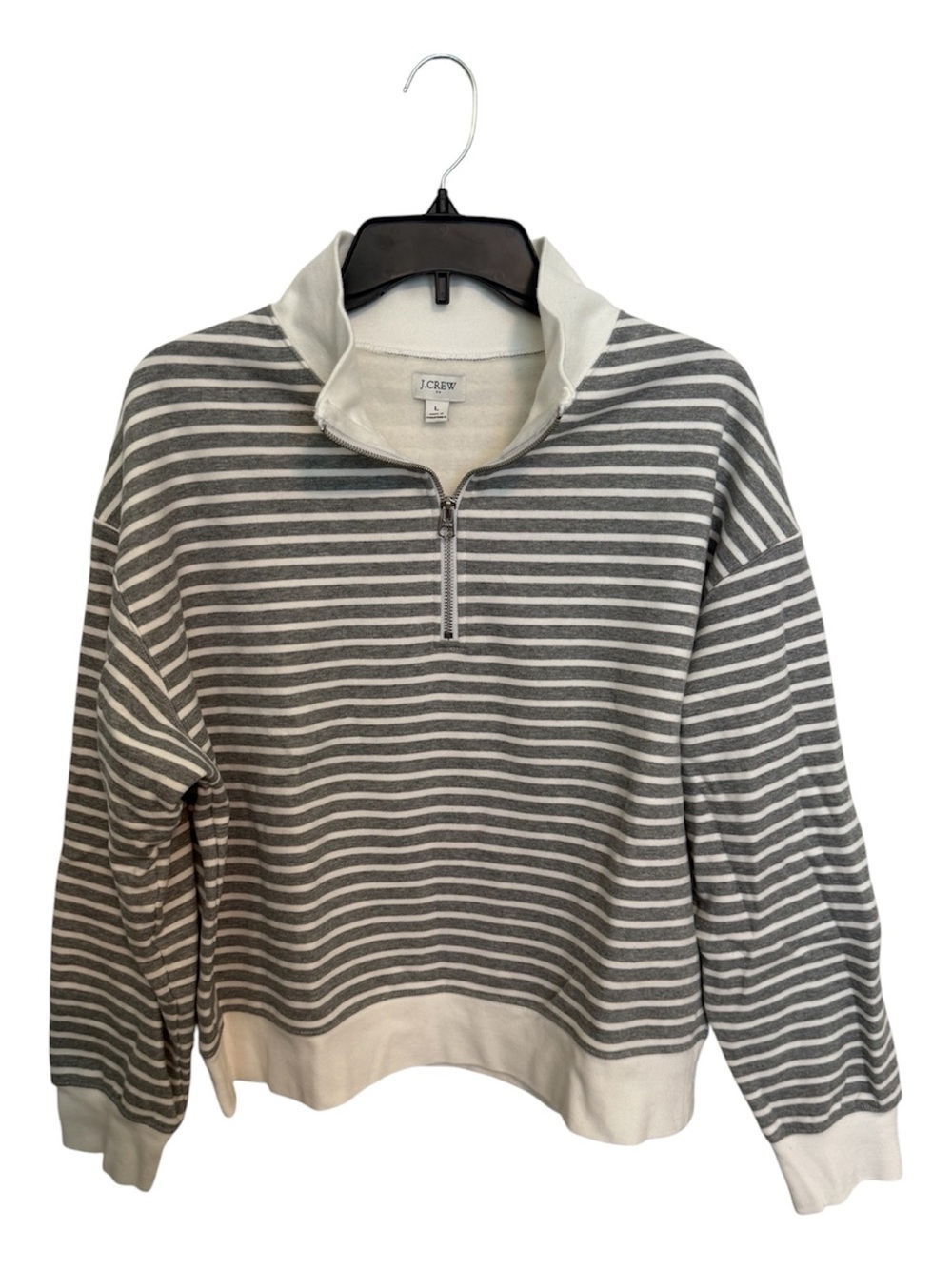 J. Crew Gray & White Striped Quarter-Zip Turtleneck Sweater